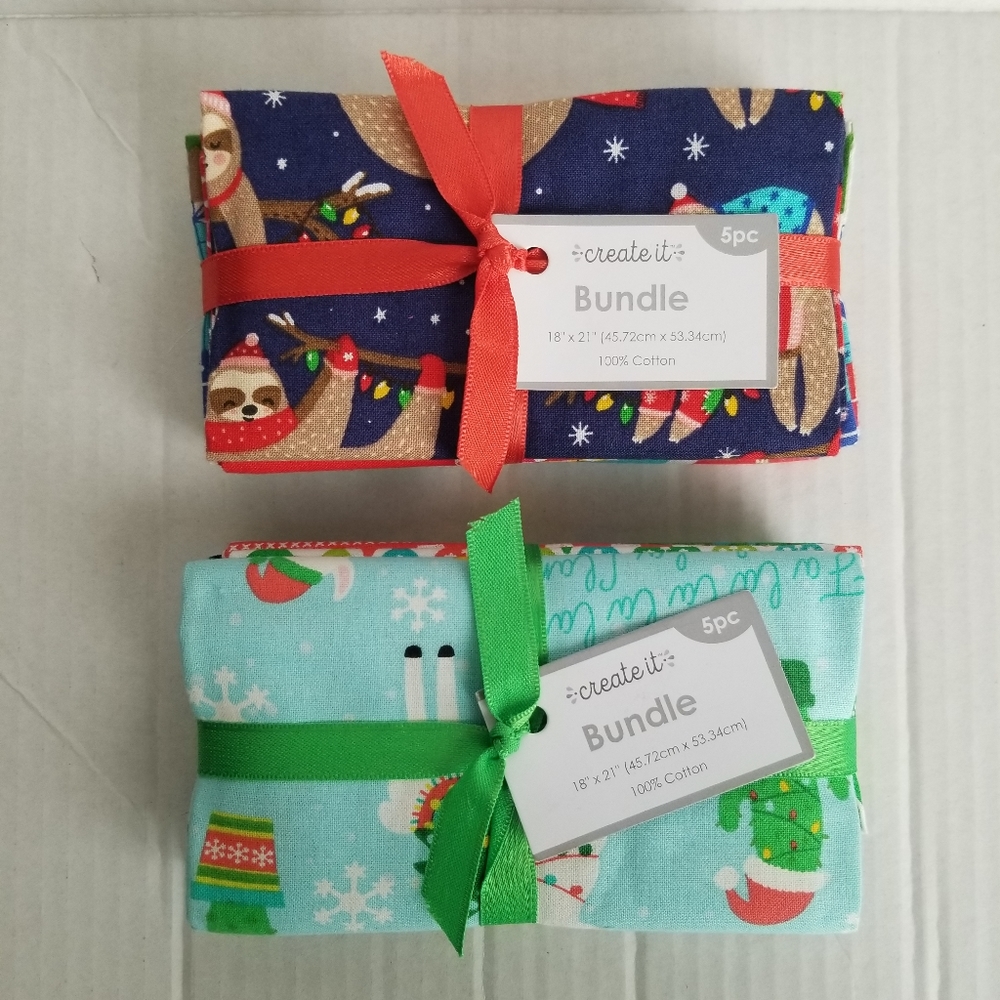 New Set 2 Create It Bundles 10 Pc Each Fabric Christmas Holiday 18" x 21" Cotton